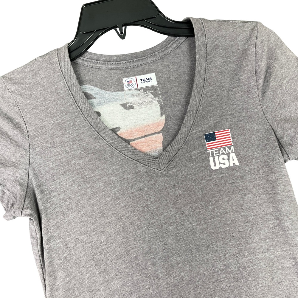 Team Apparel Team USA Olympics V Neck T Shirt Gray Graphic‎ Torch XS Womens